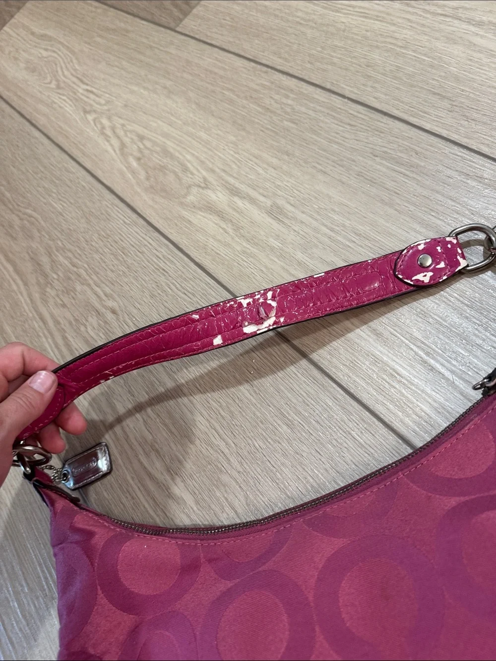 COACH Y2K Distressed Madison Signature Optic Pink Satin Shoulder Hand Bag